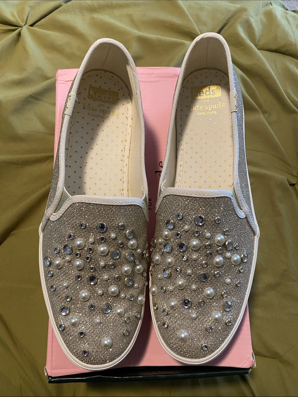 Kate Spade Triple Decker Lurex Jewel Embellished Slip-On KedsSneakers NWT Size 8